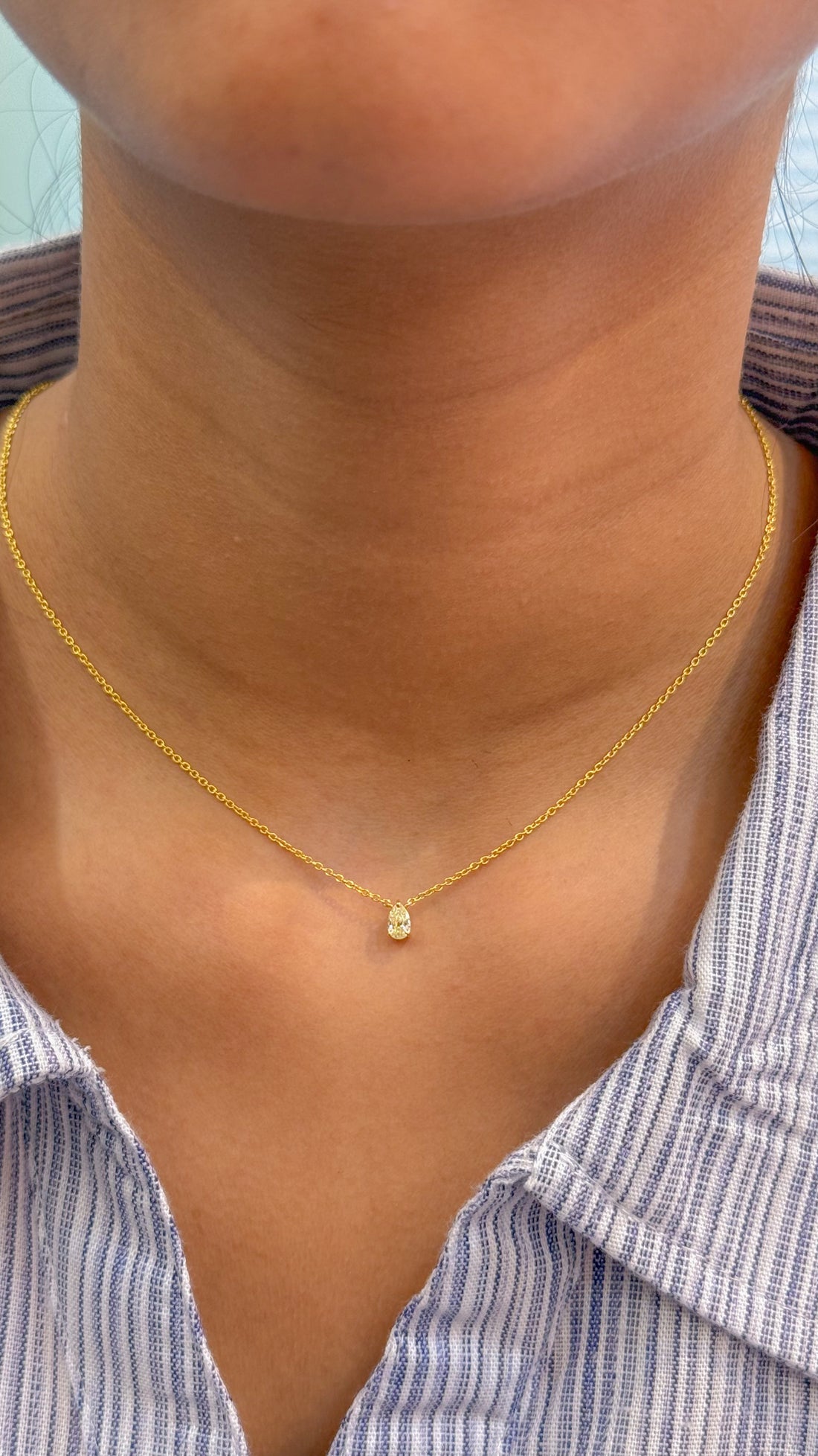 JPNC-512/6327 Diamond Pear Thin Chain Necklace | 18K