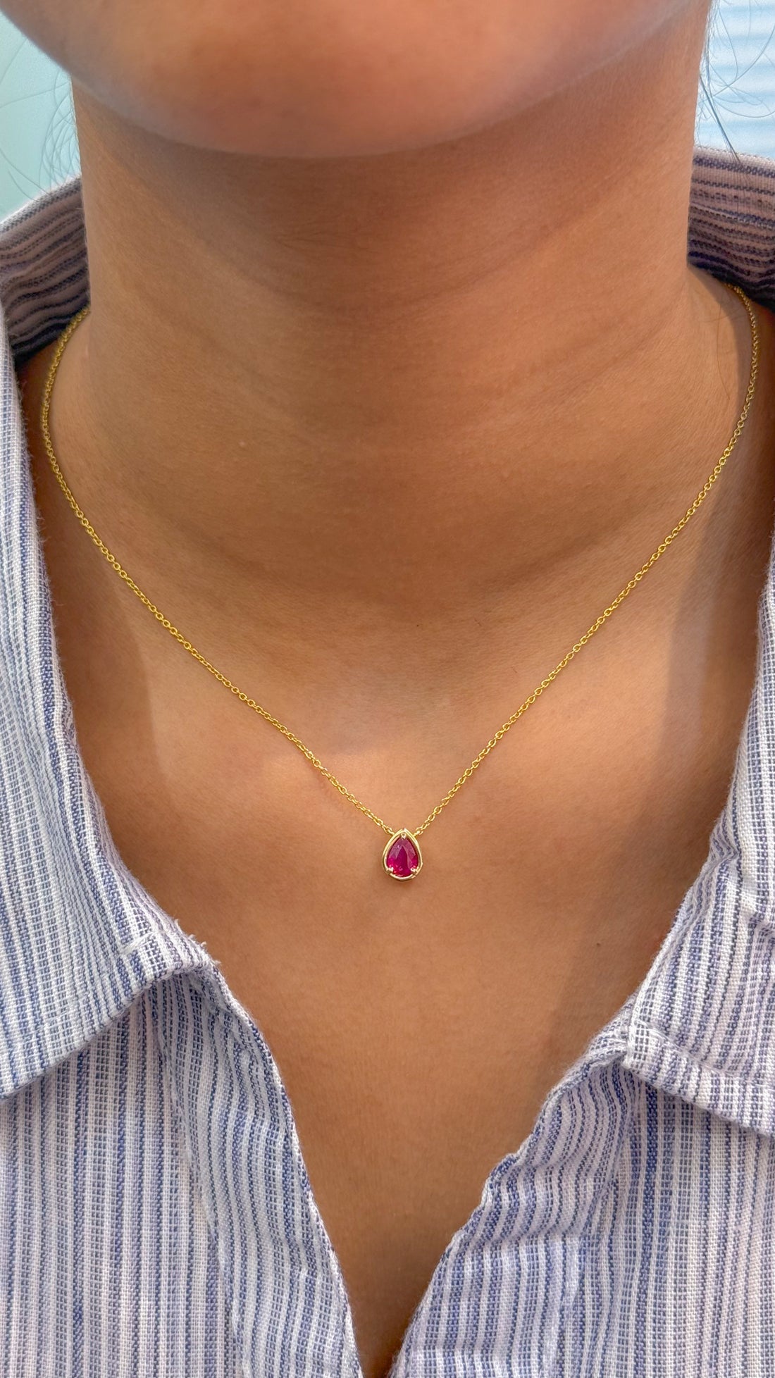 JPNC-516/6347 Ruby Pear Thin Chain Necklace | 18K