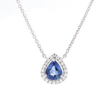 JPNC-517/6348 Blue Sapphire Pear With Diamond Thin Chain Necklace | 18K