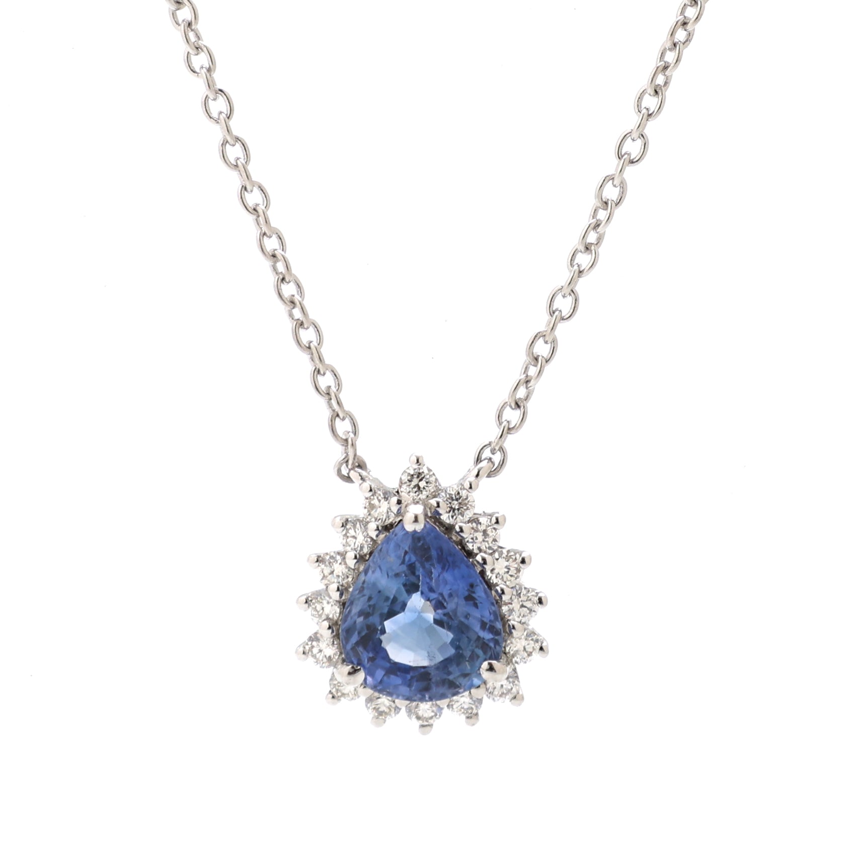 JPNC-519/6350 Blue Sapphire Pear With Diamond Thin Chain Necklace | 18K