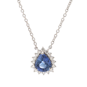 JPNC-519/6350 Blue Sapphire Pear With Diamond Thin Chain Necklace | 18K
