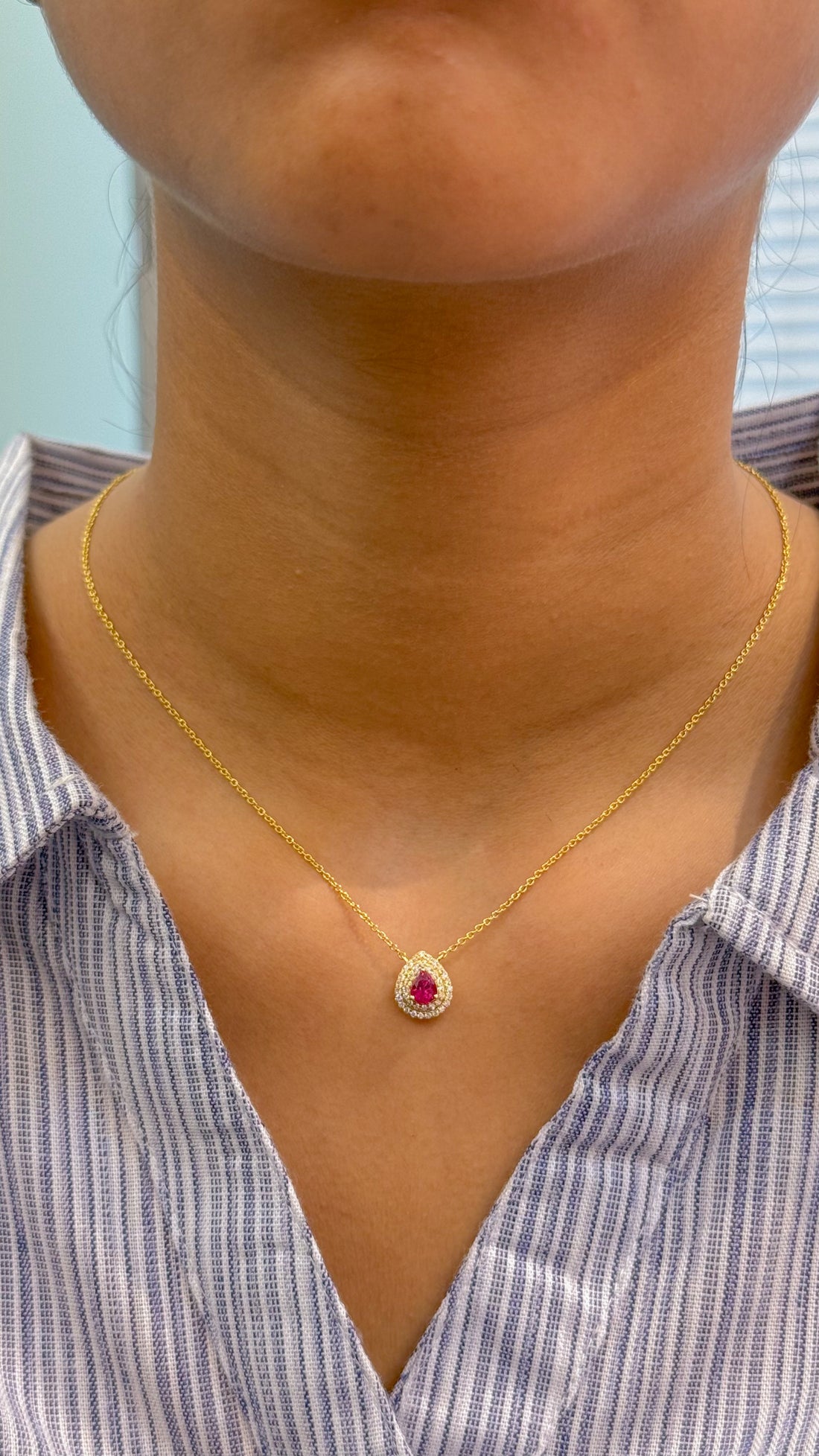 JPNC-520/6351 Ruby Pear With Diamond Thin Chain Necklace | 18K