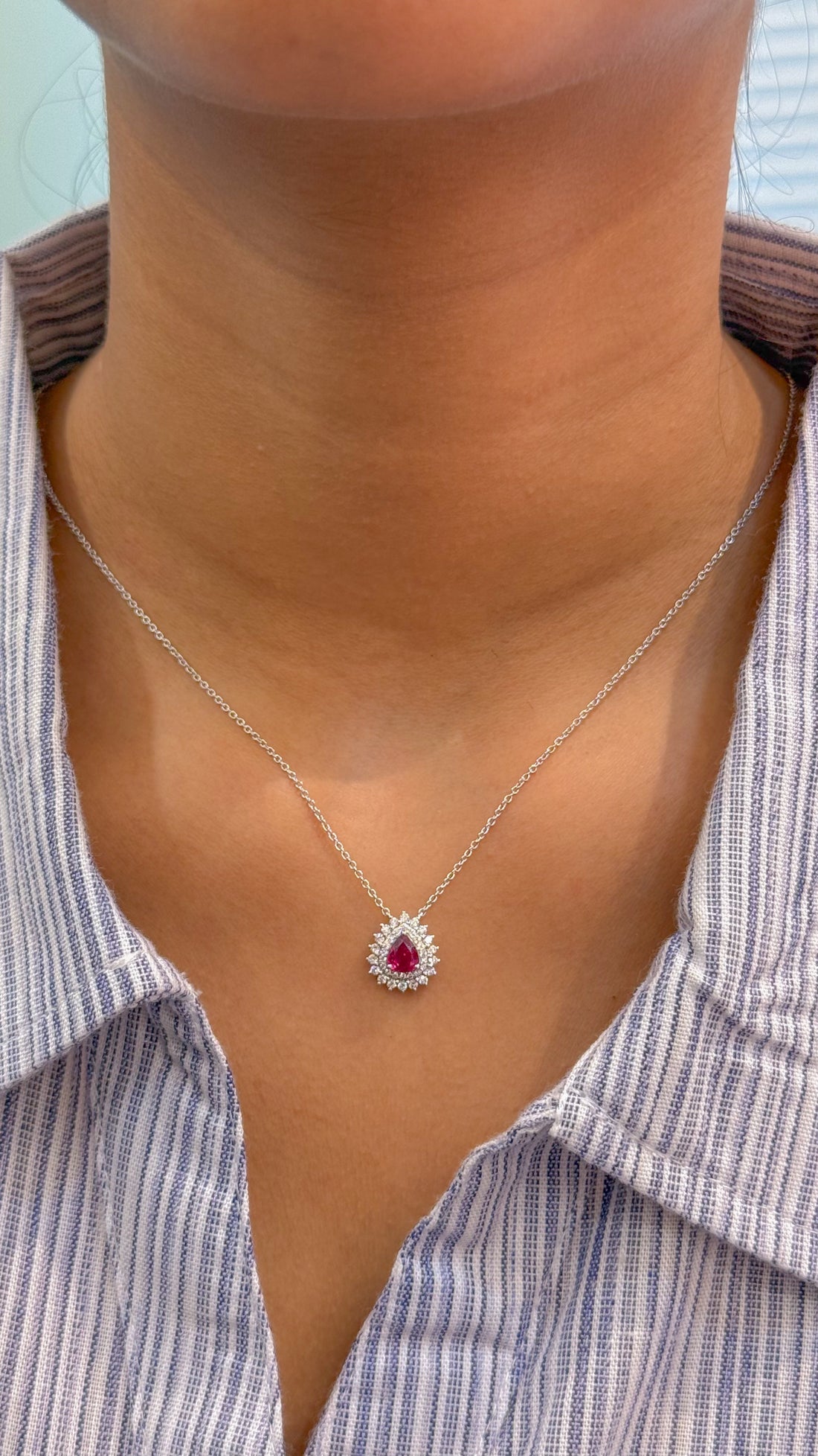 JPNC-521/6352 Ruby Pear With Diamond Thin Chain Necklace | 18K