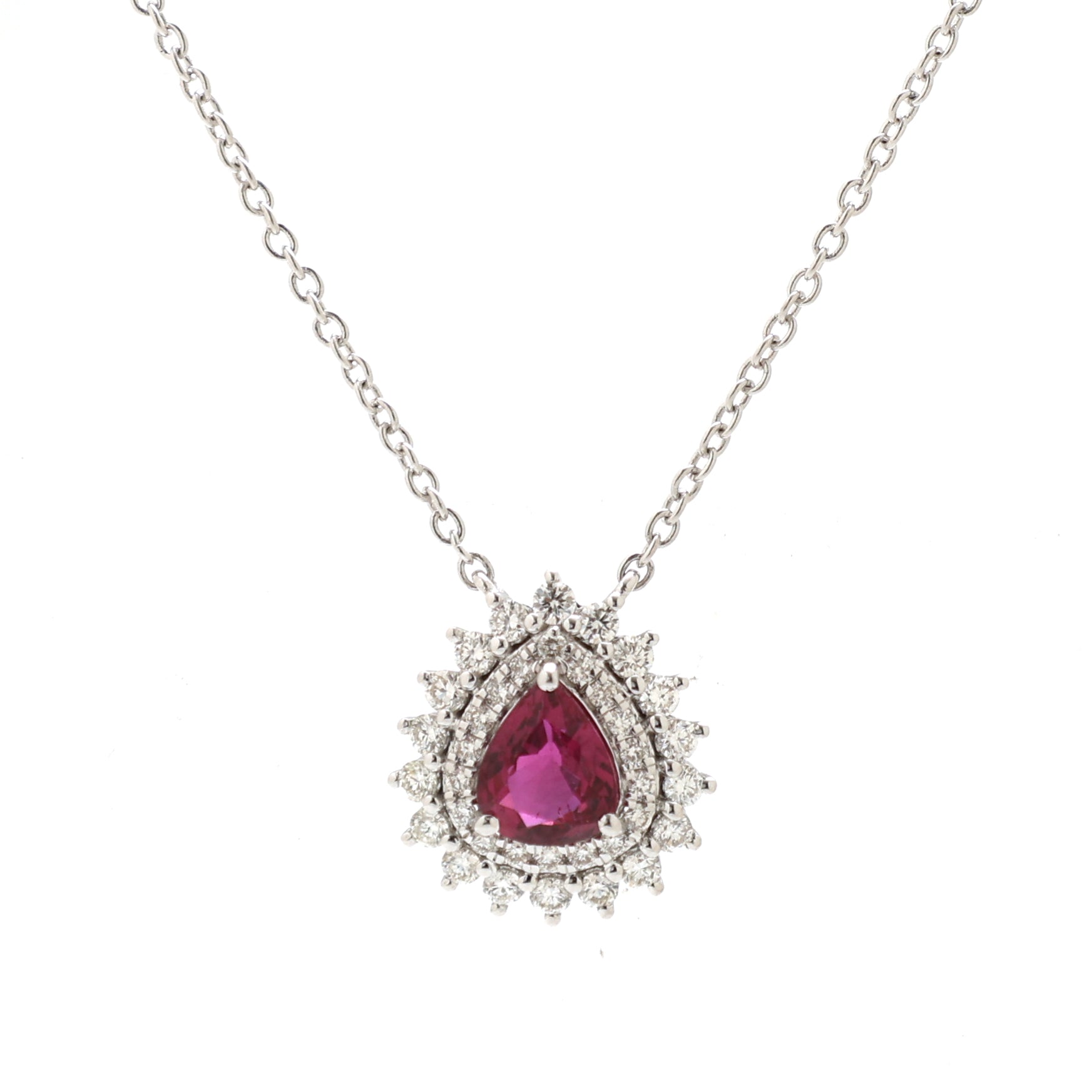 JPNC-521/6352 Ruby Pear With Diamond Thin Chain Necklace | 18K