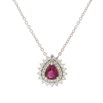 JPNC-521/6352 Ruby Pear With Diamond Thin Chain Necklace | 18K