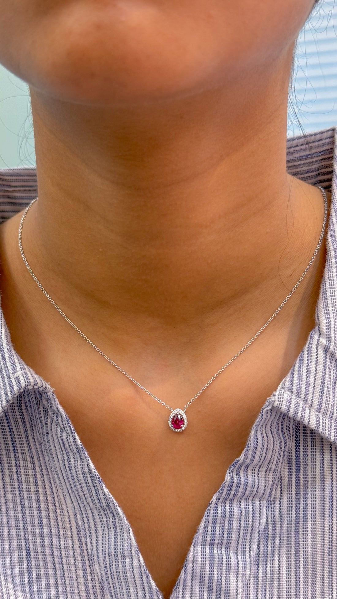 JPNC-522/6353 Ruby Pear With Diamond Thin Chain Necklace | 18K