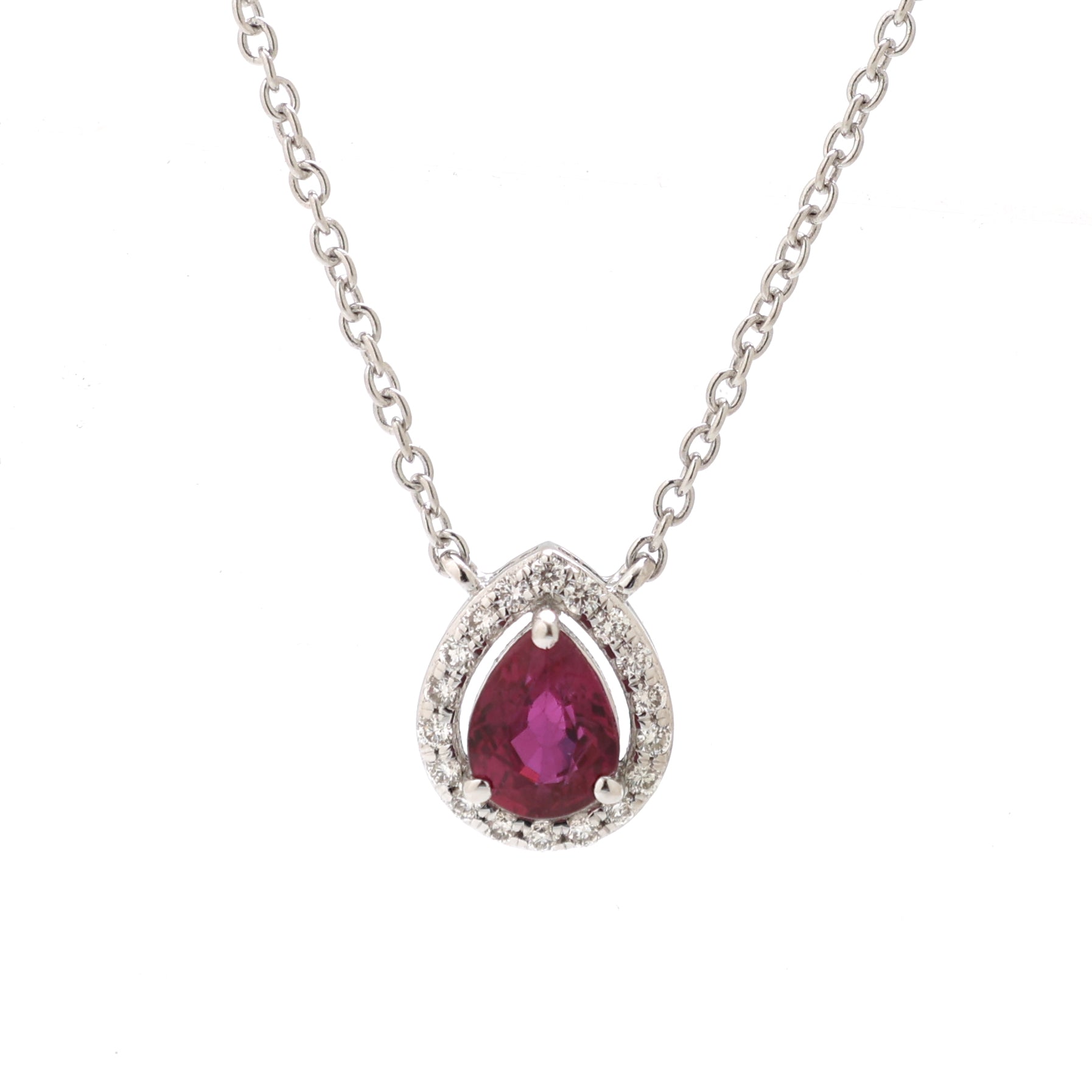 JPNC-522/6353 Ruby Pear With Diamond Thin Chain Necklace | 18K