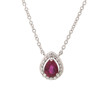 JPNC-522/6353 Ruby Pear With Diamond Thin Chain Necklace | 18K