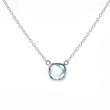 JPNC-524/6367 Swiss Blue Topaz Cushion Thin Chain Necklace | 14K