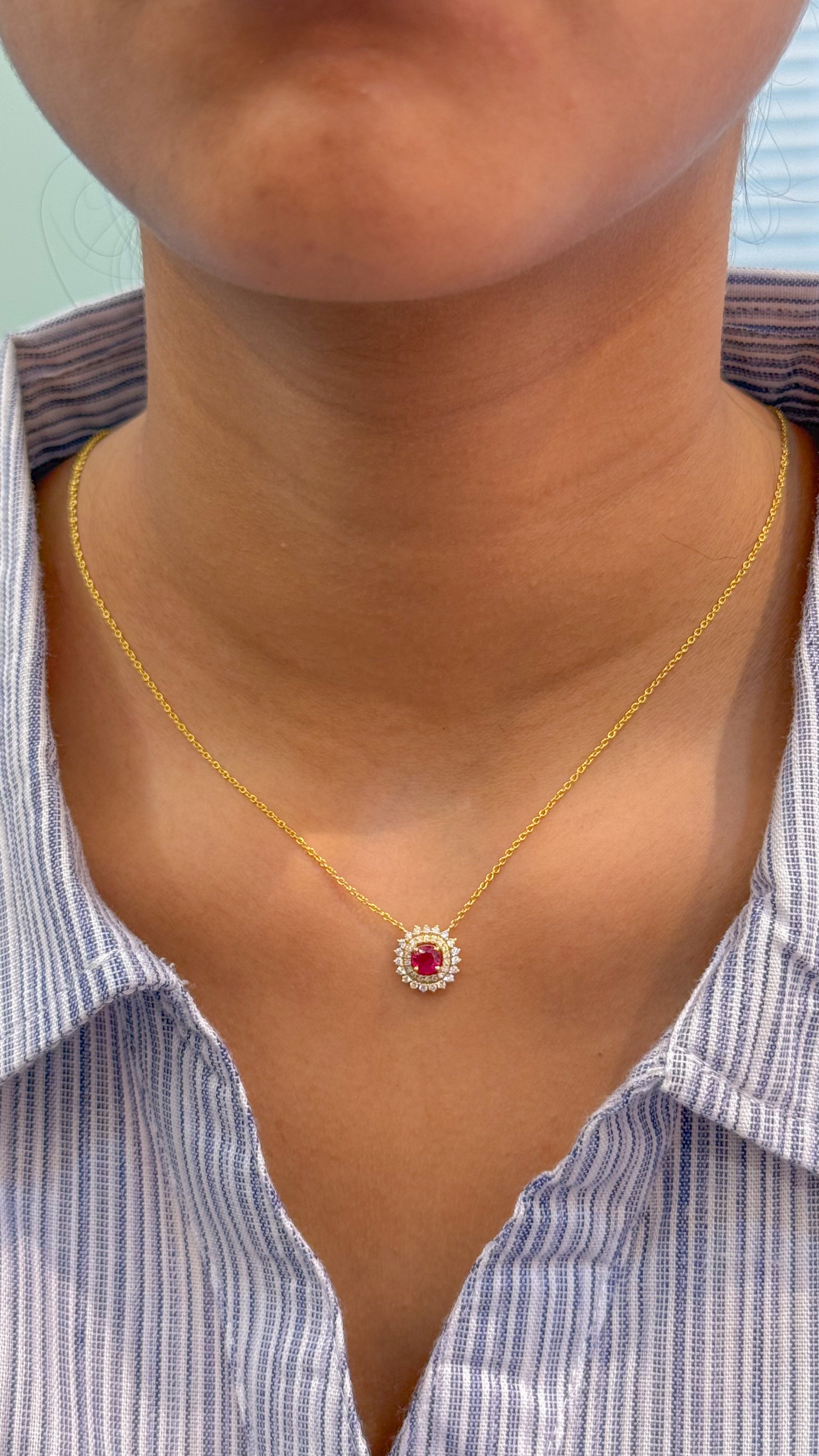 JPNC-526/6377 Ruby Cushion With Diamond Chain Necklace | 18K