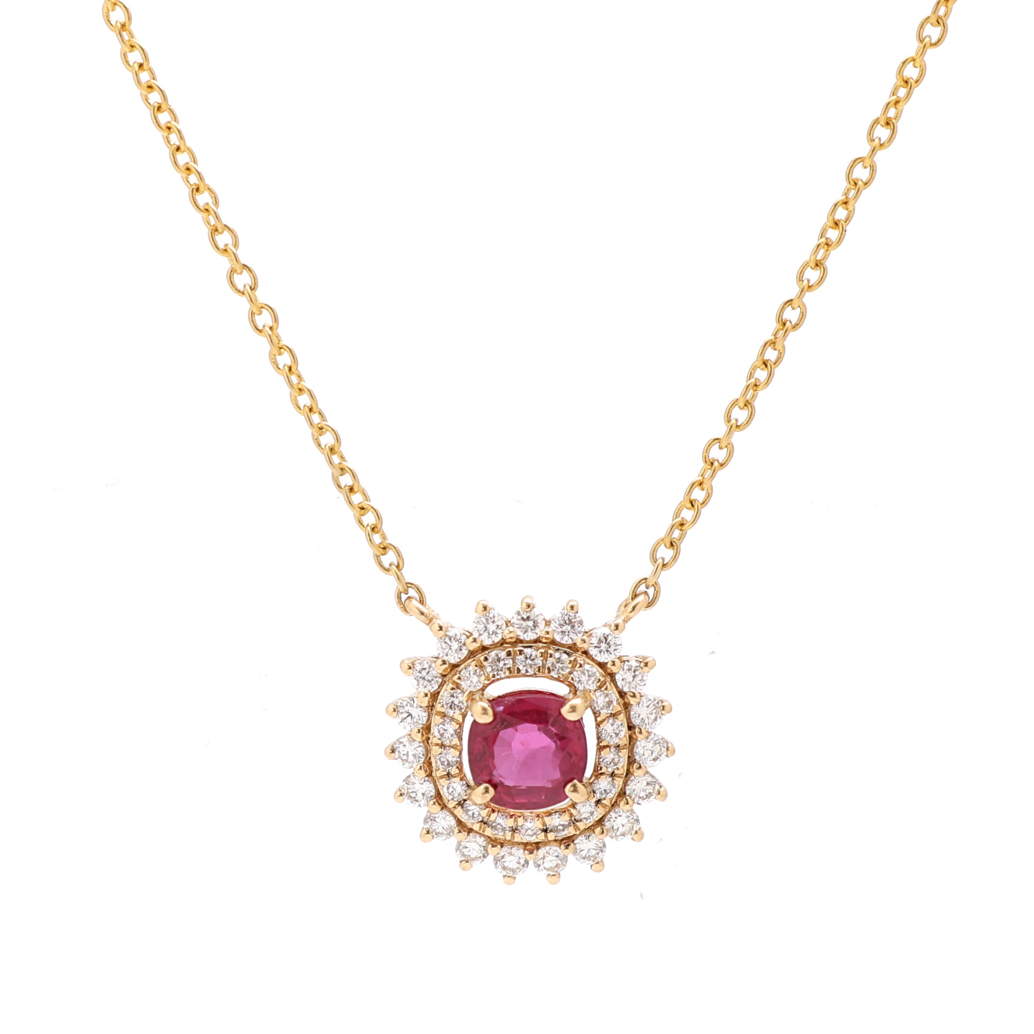 JPNC-526/6377 Ruby Cushion With Diamond Chain Necklace | 18K