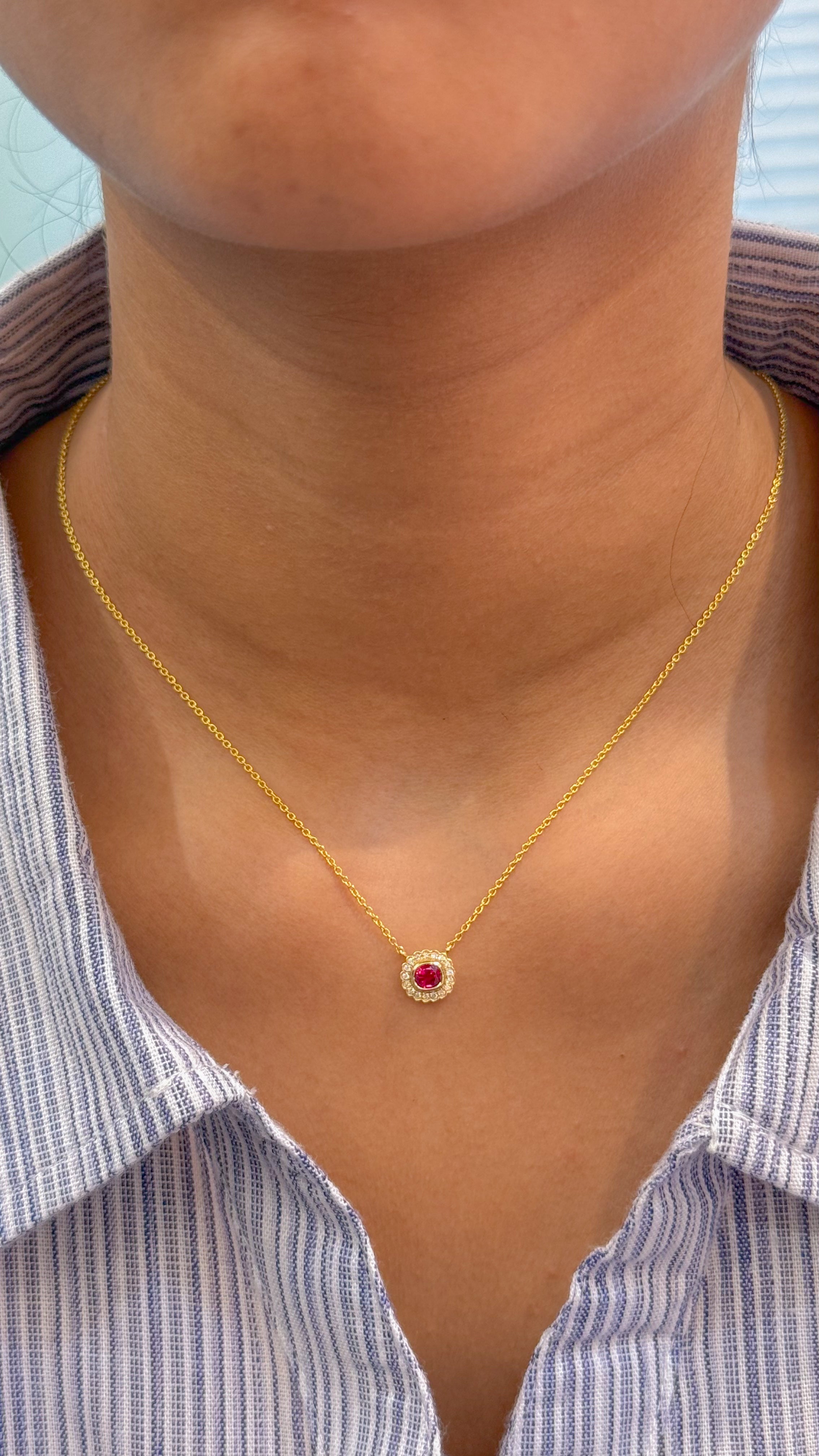 JPNC-527/6378 Ruby Cushion With Diamond Chain Necklace | 18K