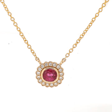 JPNC-527/6378 Ruby Cushion With Diamond Chain Necklace | 18K