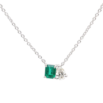 JPNC-544/6788 Emerald Octagon With Diamond Pear Thin Chain Necklace | 18K