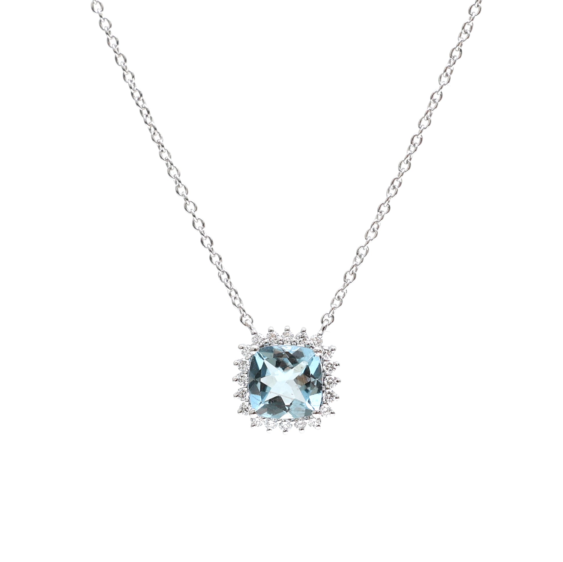 JPNC-547/6822 Aquamarine Cushion Cushion Necklace | 18K