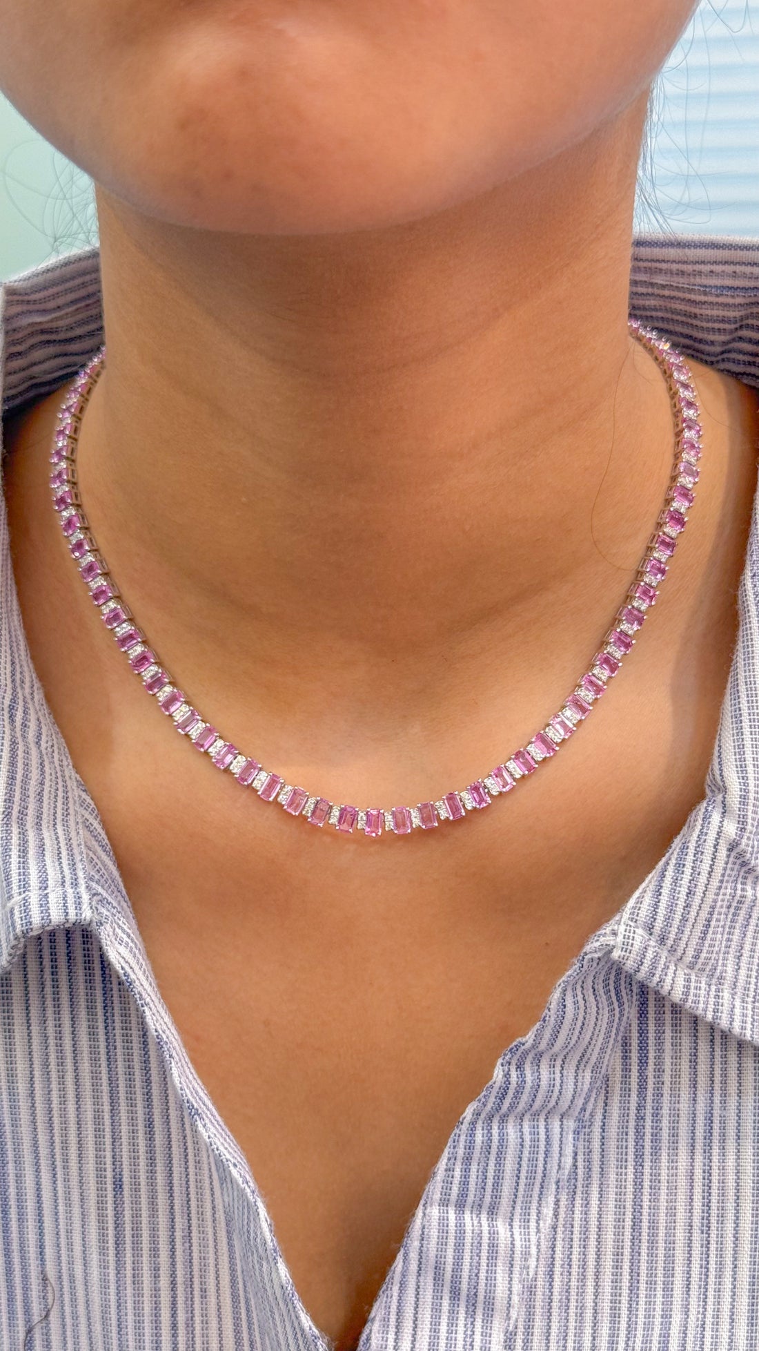 JPNC-554/6878 Pink Sapphire Octagon With Diamond Alternate Necklace | 14K