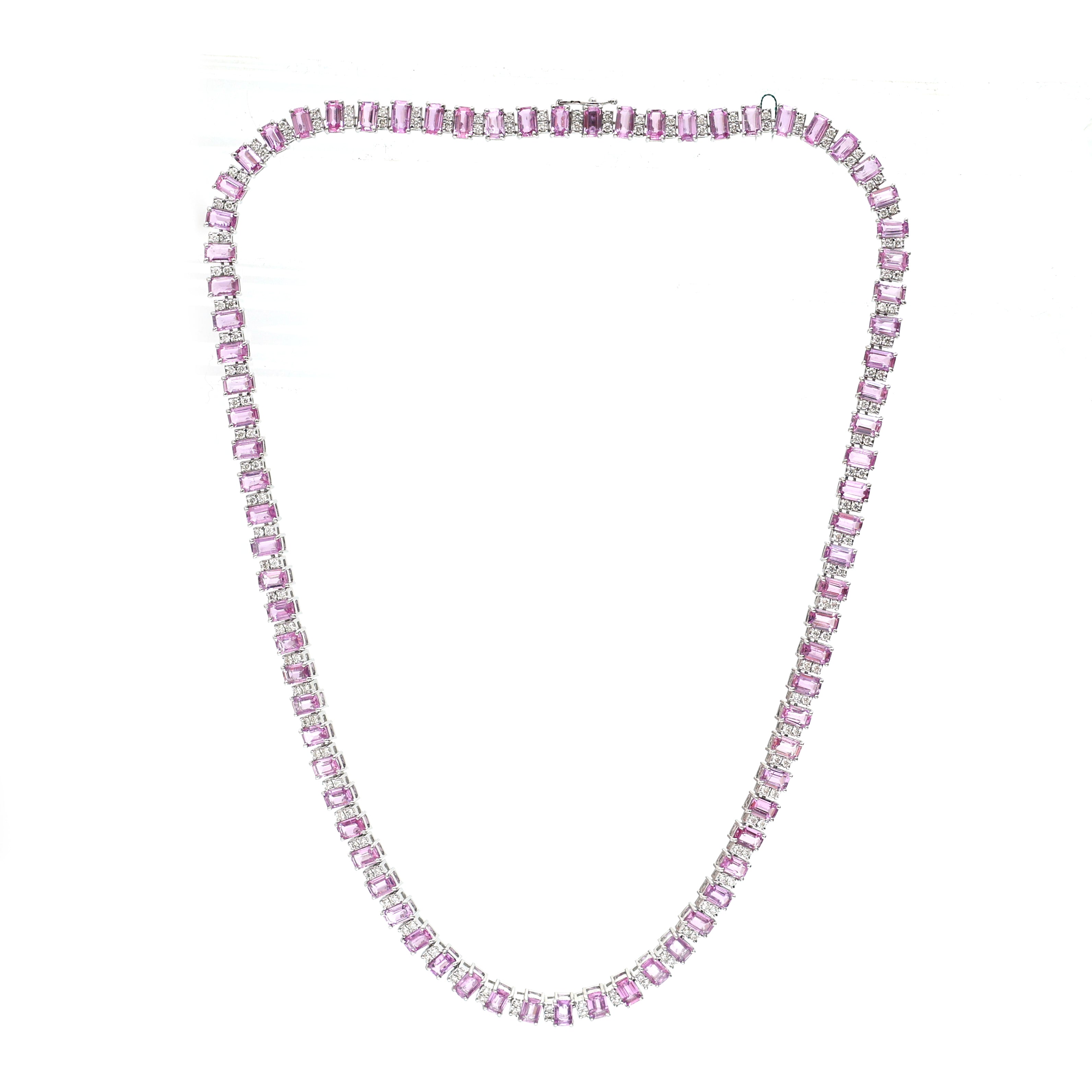 JPNC-554/6878 Pink Sapphire Octagon With Diamond Alternate Necklace | 14K