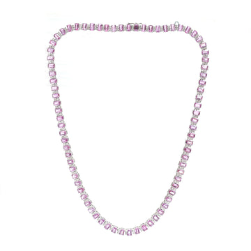 JPNC-554/6878 Pink Sapphire Octagon With Diamond Alternate Necklace | 14K