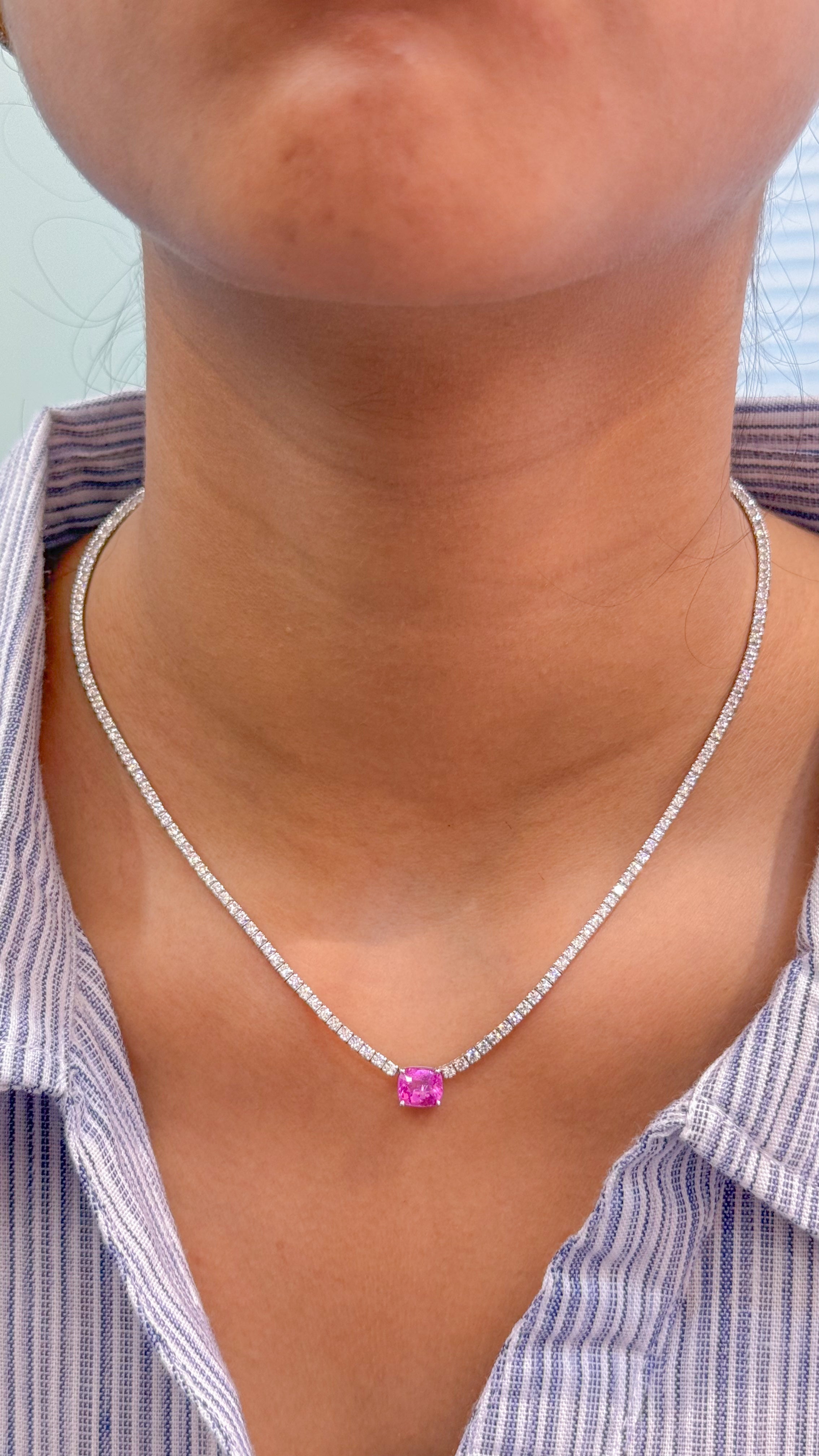 JPNC-555/6879 Pink Sapphire Octagon With Diamond Necklace | 18K