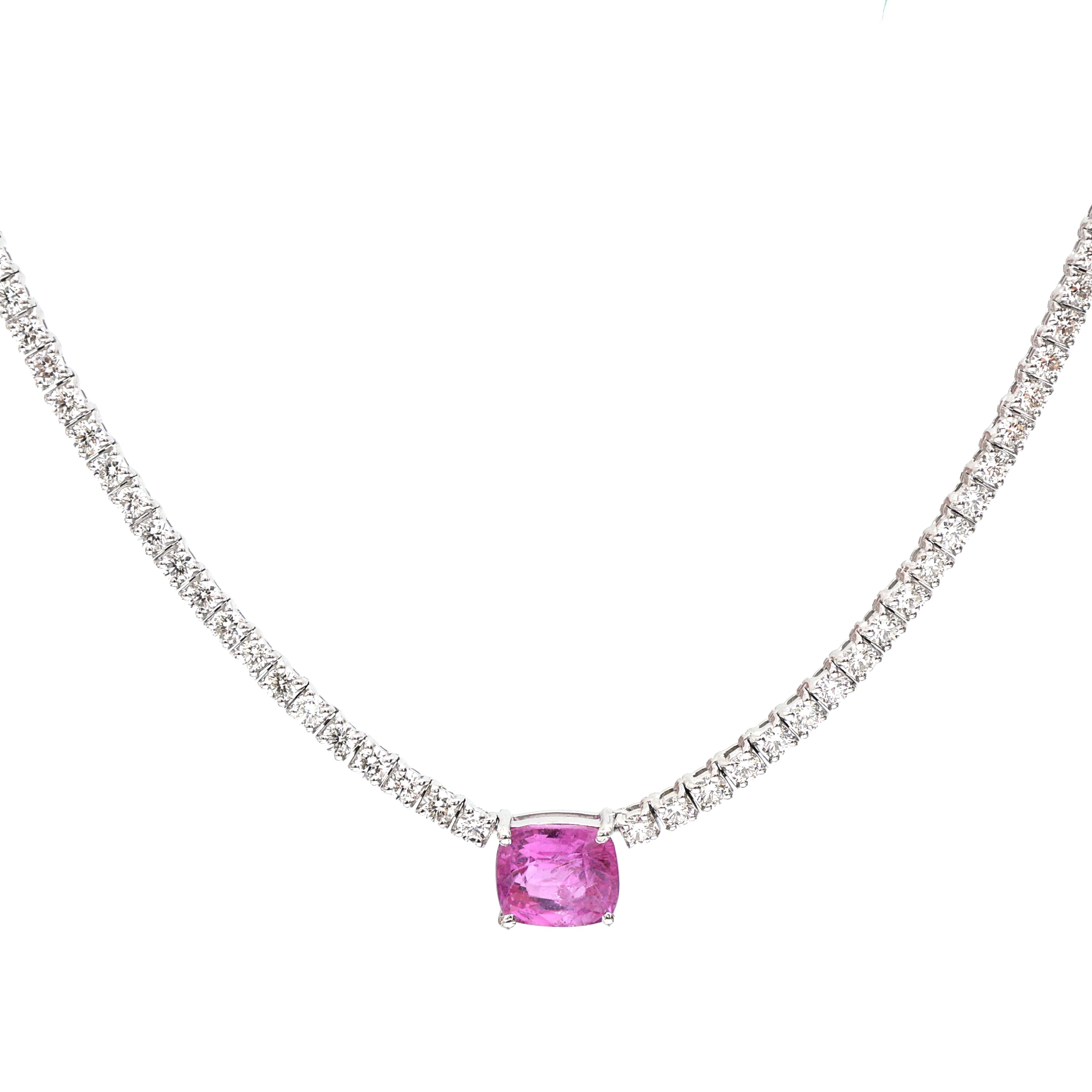 JPNC-555/6879 Pink Sapphire Octagon With Diamond Necklace | 18K