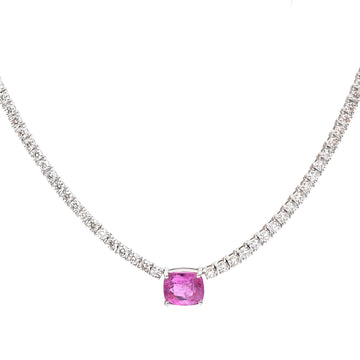JPNC-555/6879 Pink Sapphire Octagon With Diamond Necklace | 18K