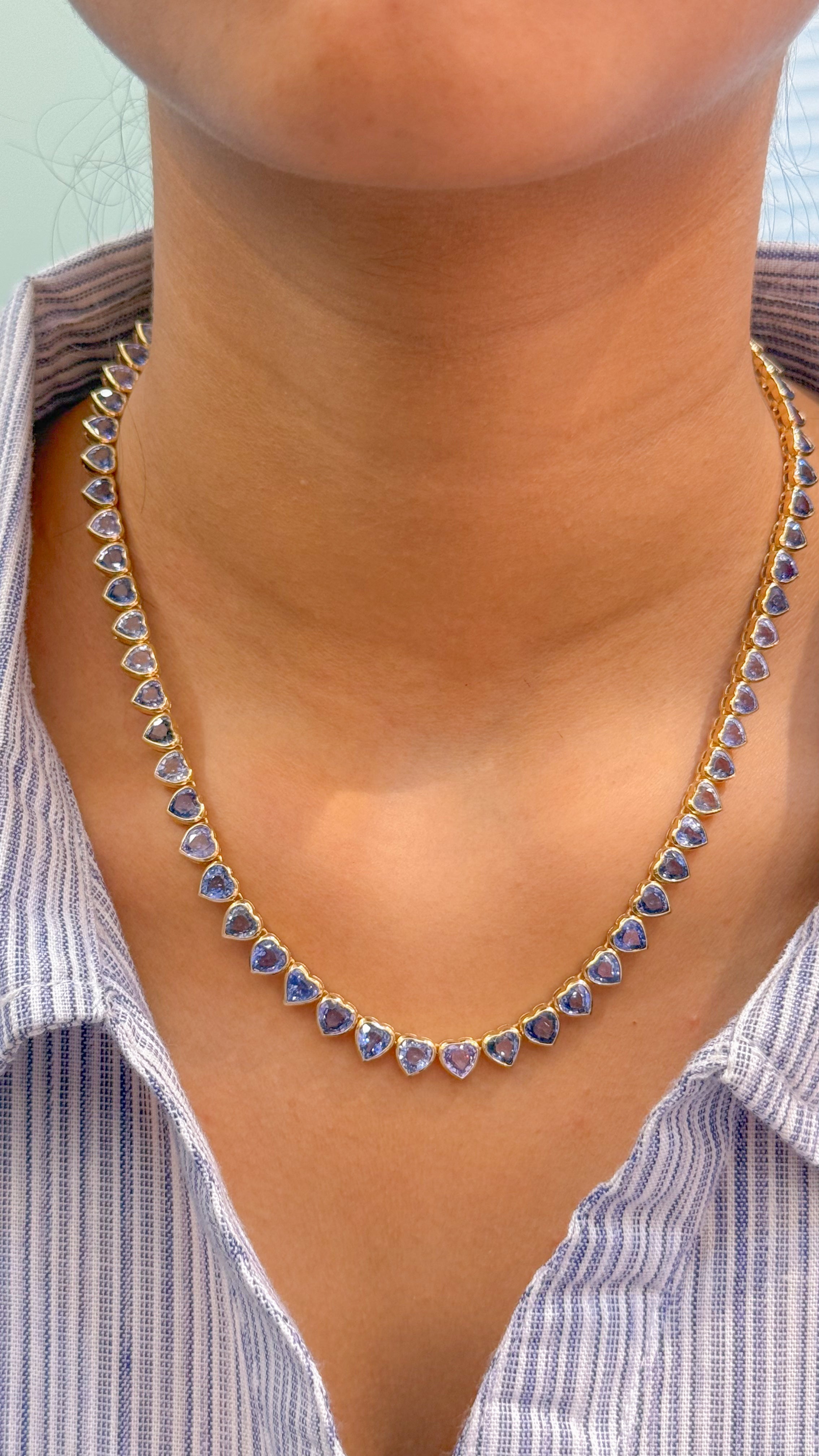 JPNC-557/6924 Blue Sapphire Heart Bezel Set Necklace | 14K