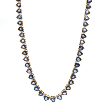 JPNC-557/6924 Blue Sapphire Heart Bezel Set Necklace | 14K