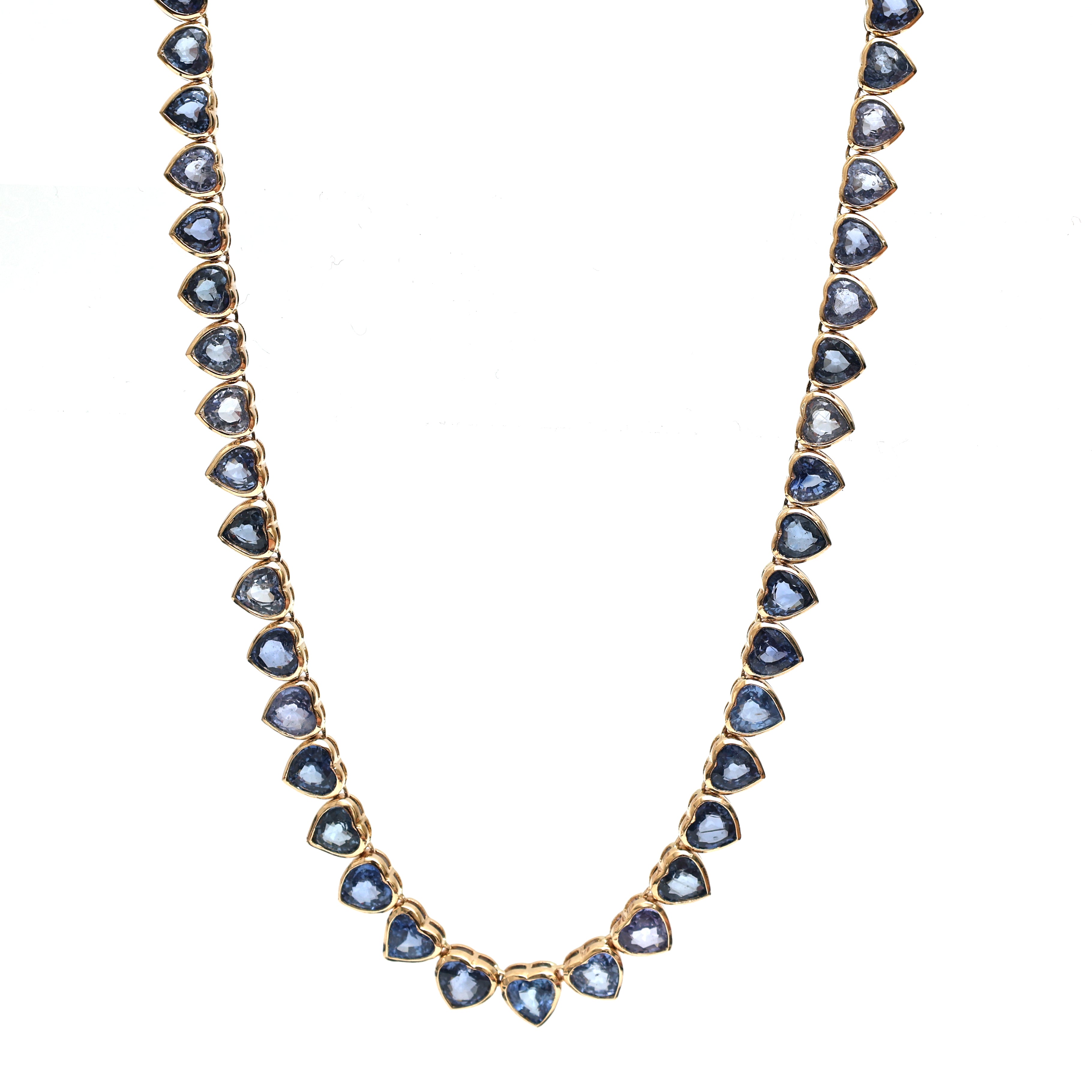 JPNC-557/6924 Blue Sapphire Heart Bezel Set Necklace | 14K