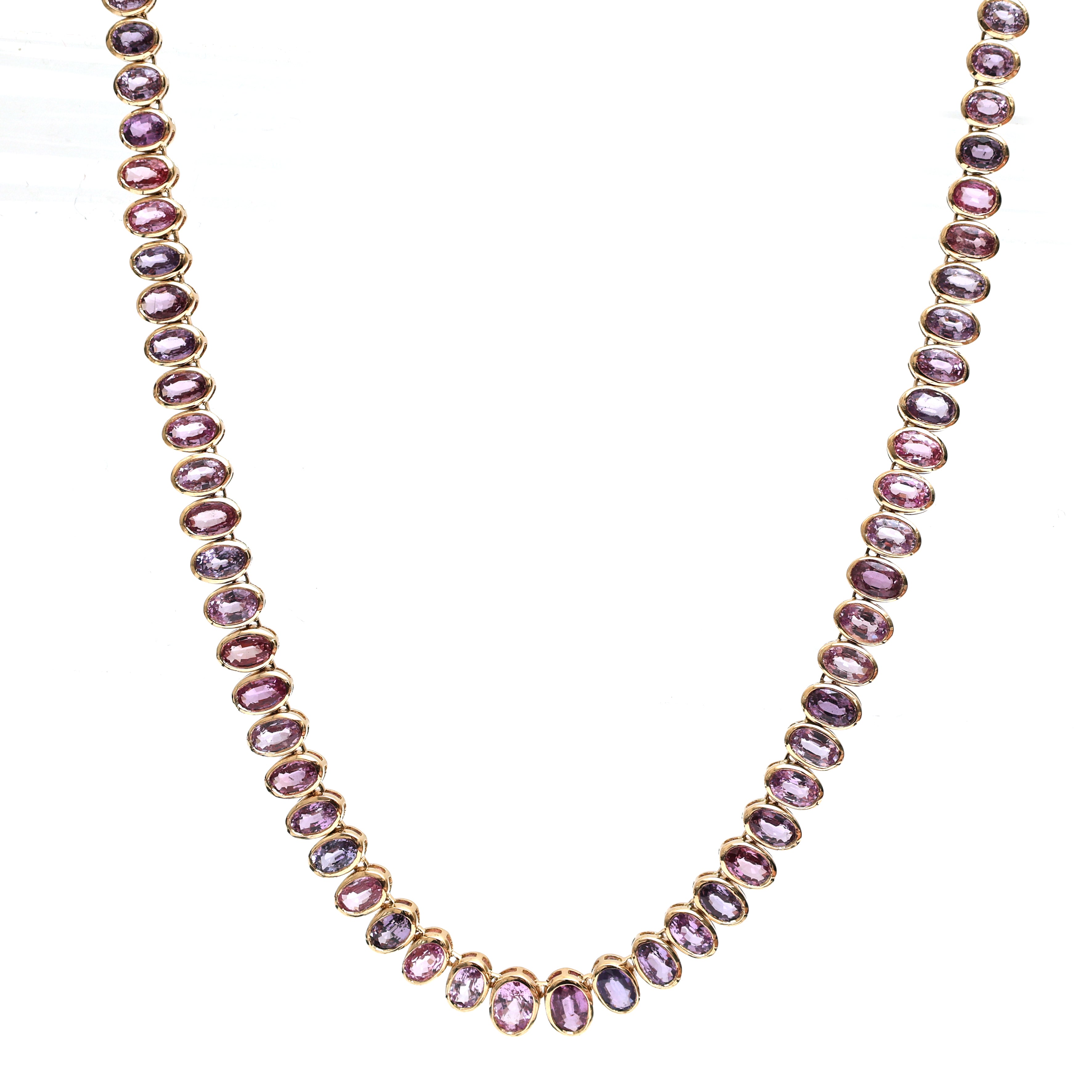JPNC-558/6928 Rainbow Sapphire Oval 6X4 Bezal Set Necklace | 14K