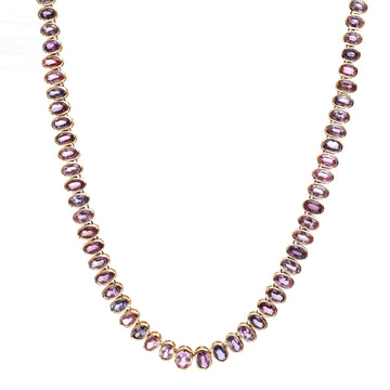 JPNC-558/6928 Rainbow Sapphire Oval 6X4 Bezal Set Necklace | 14K