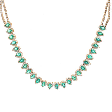 JPNC-563/6991 Emerald Pear With Diamond Necklace | 18K