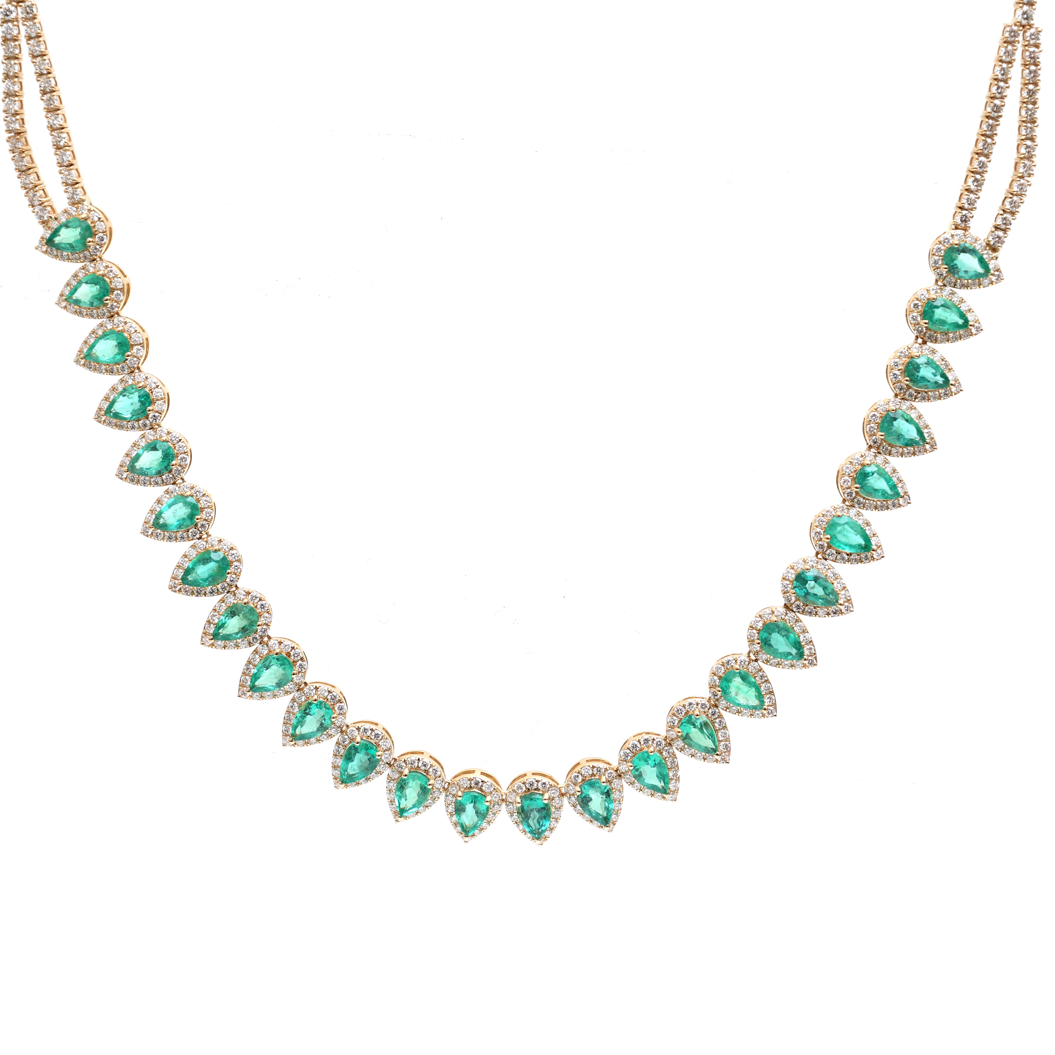JPNC-563/6991 Emerald Pear With Diamond Necklace | 18K