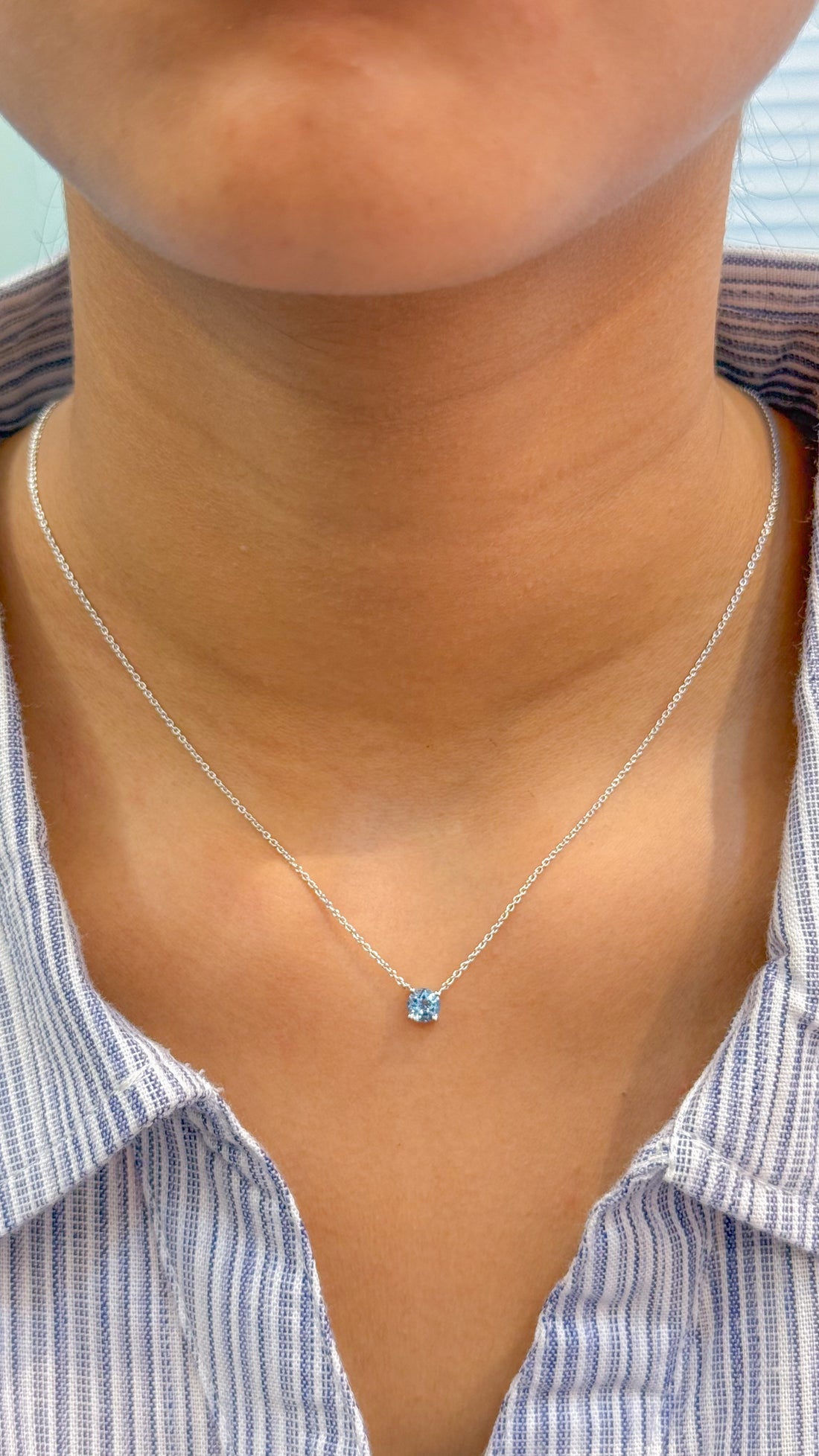 JPNC-573/7181 Aquamarine Round With Thin Chain Necklace | 18K