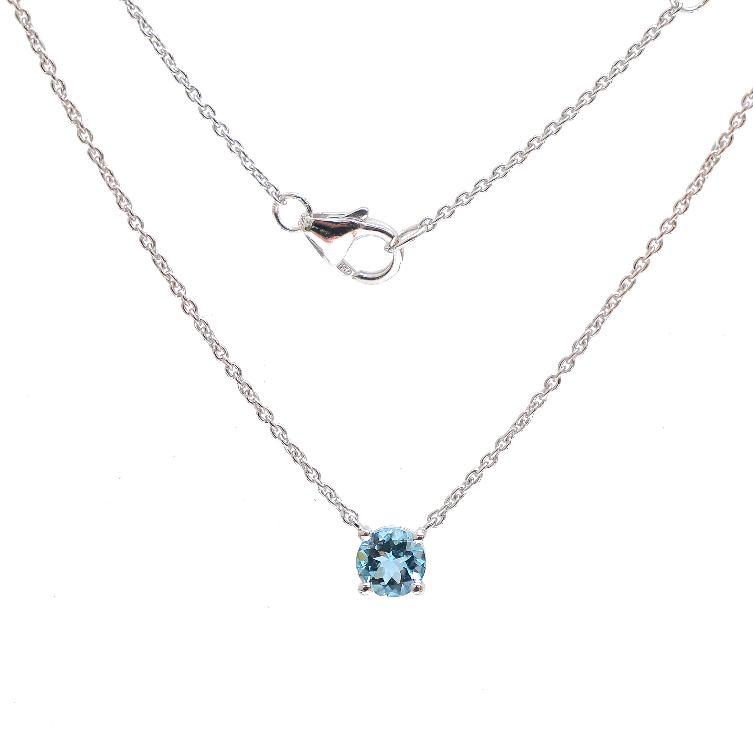JPNC-573/7181 Aquamarine Round With Thin Chain Necklace | 18K