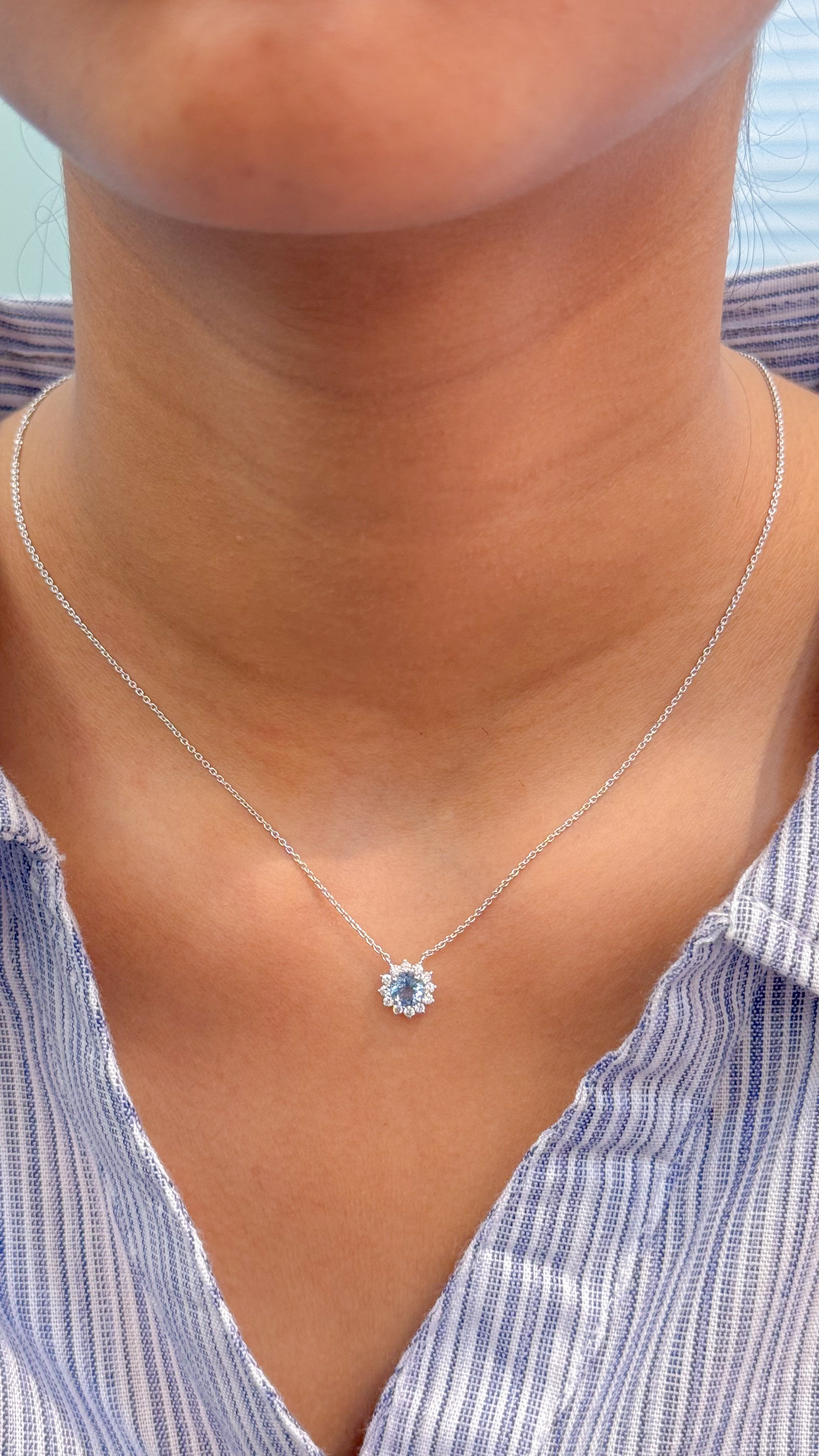 JPNC-574/7182 Aquamarine Round With Thin Chain Necklace | 18K