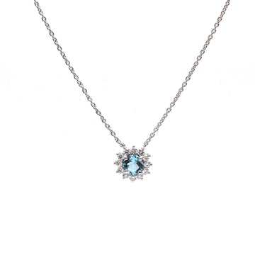 JPNC-574/7182 Aquamarine Round With Thin Chain Necklace | 18K
