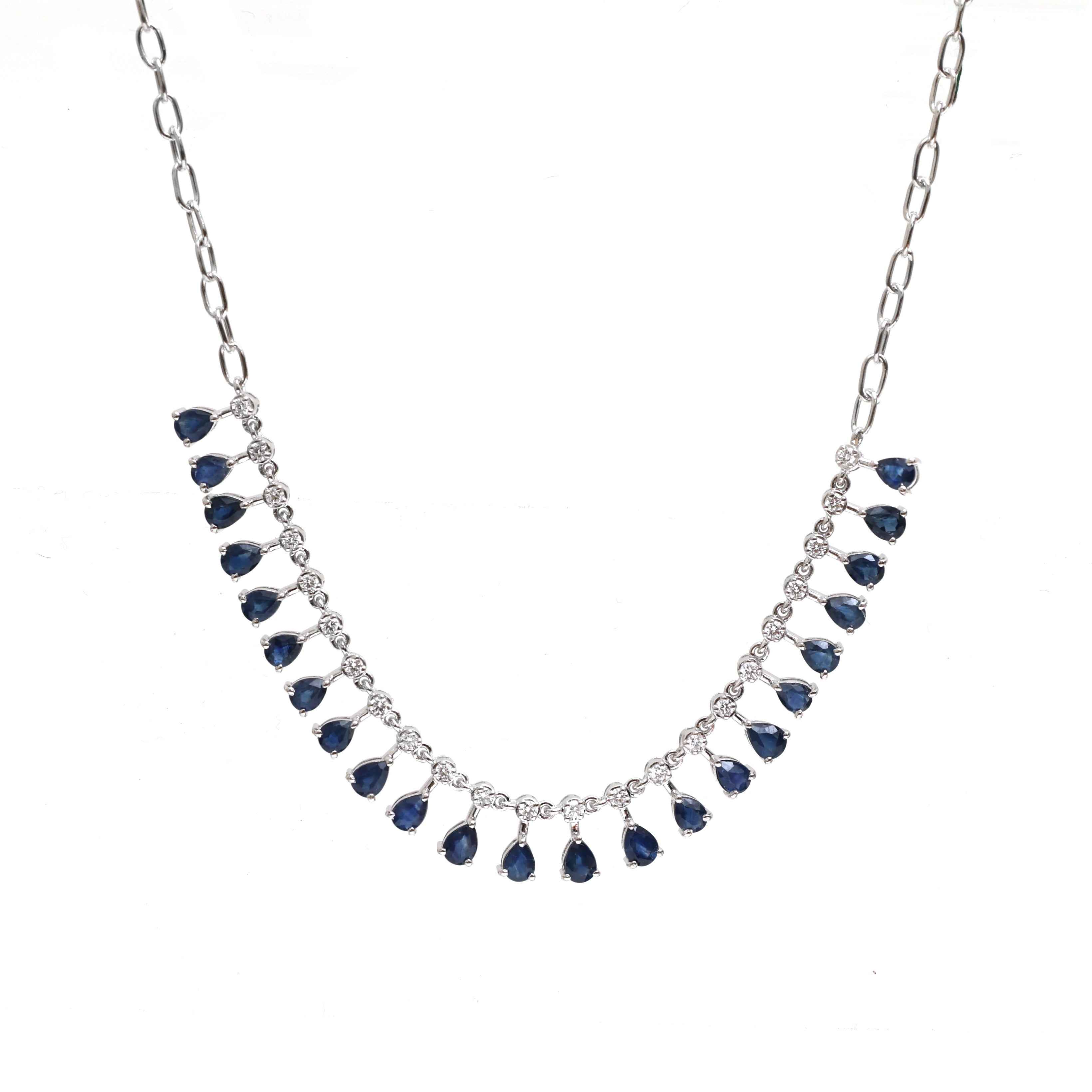 JPNC-577/7195 Blue Sapphire Pear And Diamond Necklace | 18K