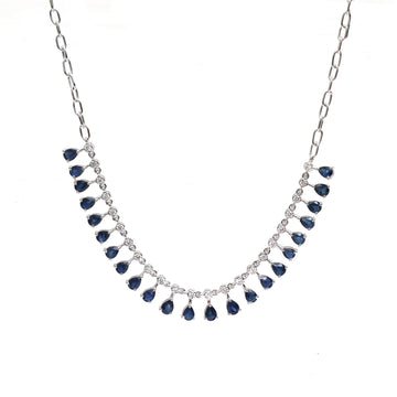 JPNC-577/7195 Blue Sapphire Pear And Diamond Necklace | 18K