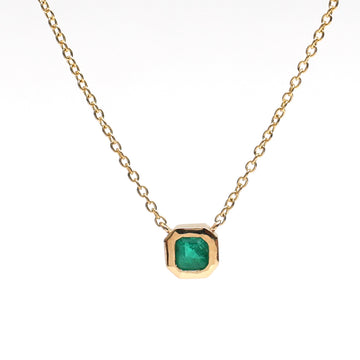 JPNC-581/7222 Emerald Square Octagon Bezel Set Thin Chain Necklace | 18K