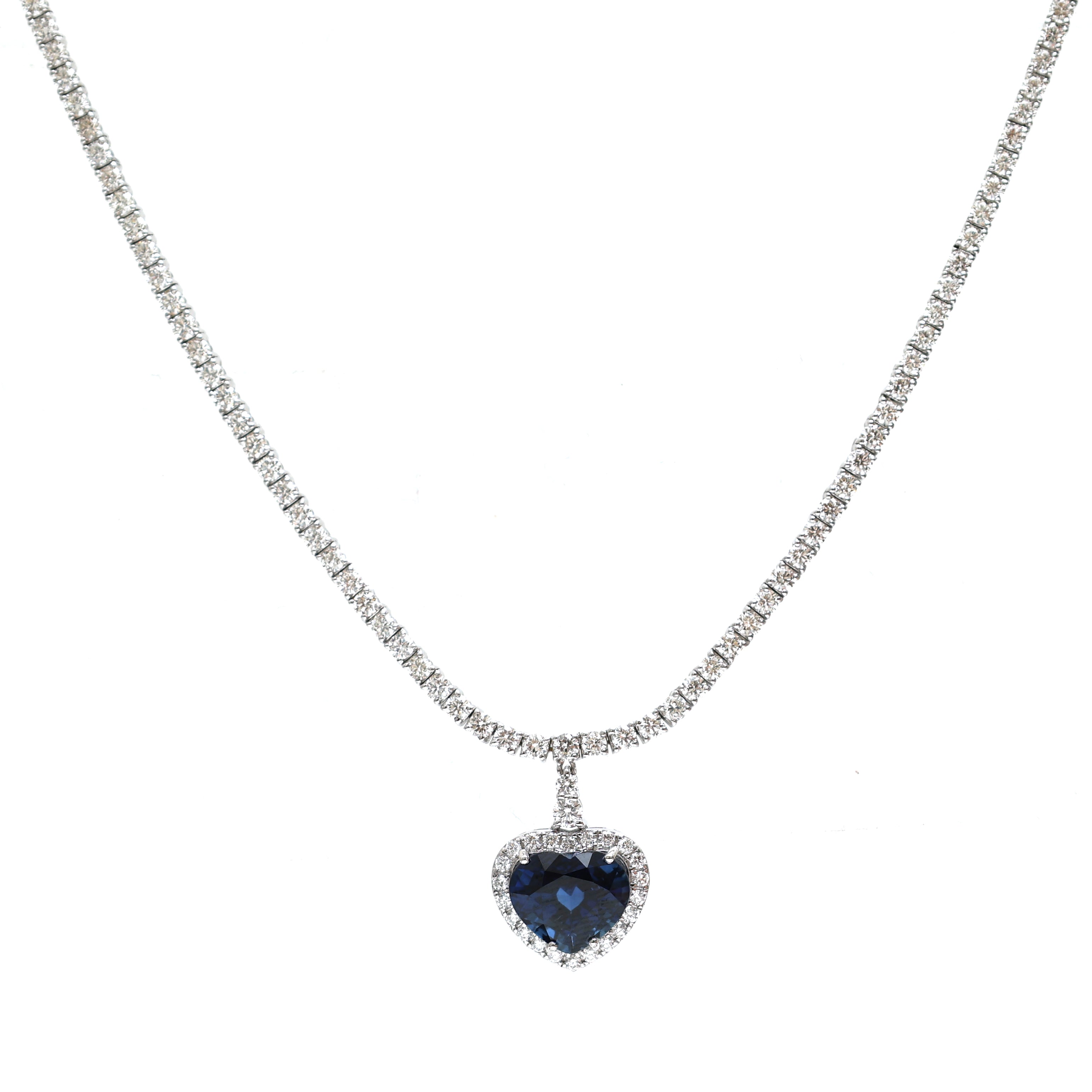 JPNC-584/7254 Blue Sapphire Heart With Diamond 2Mm Necklace | 18K