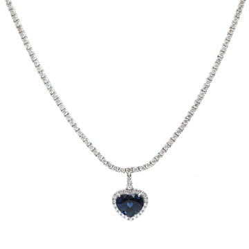 JPNC-584/7254 Blue Sapphire Heart With Diamond 2Mm Necklace | 18K