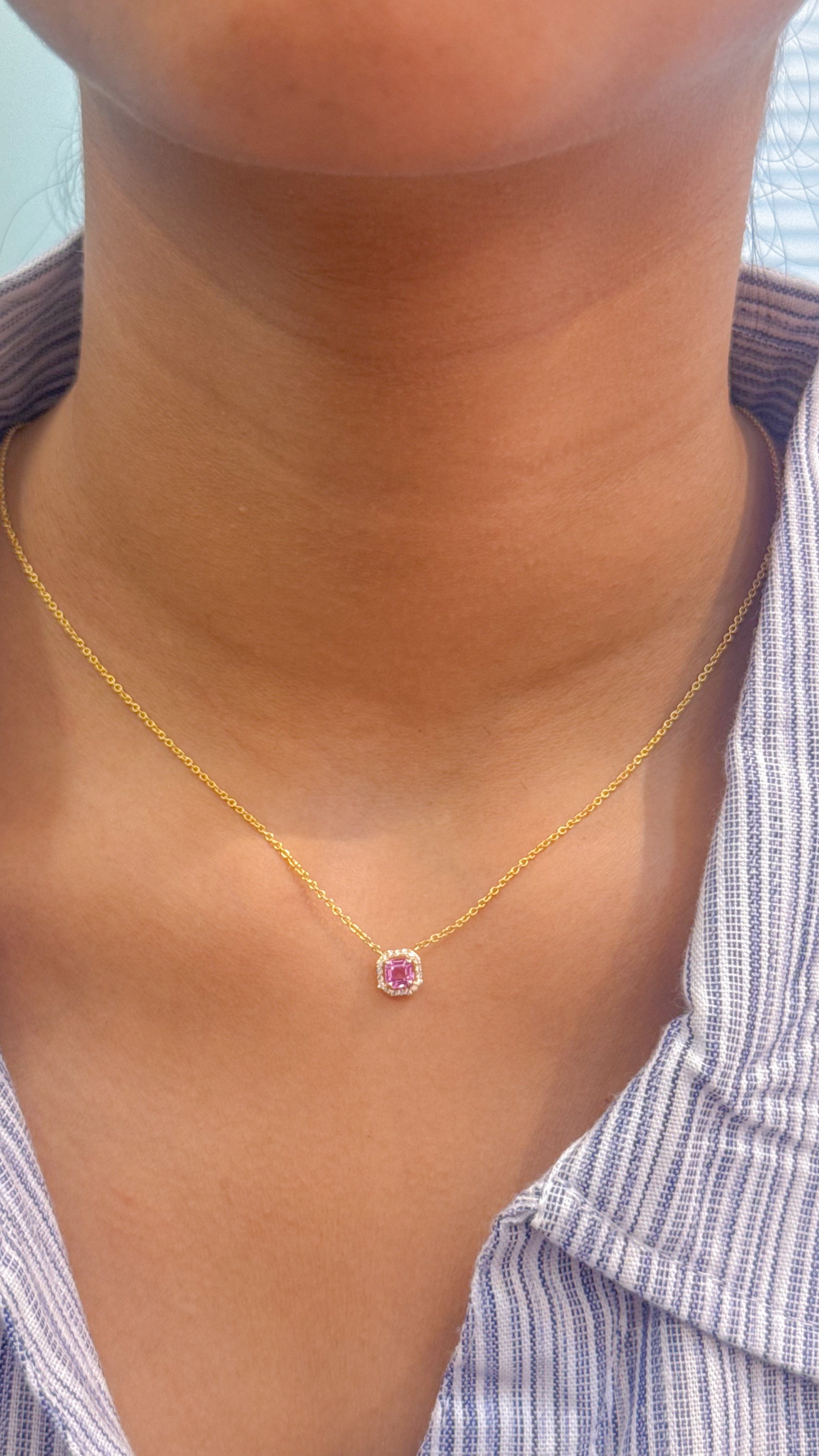 JPNC-592/7369 Pink Sapphire Square Octagon Chain Necklace | 18K