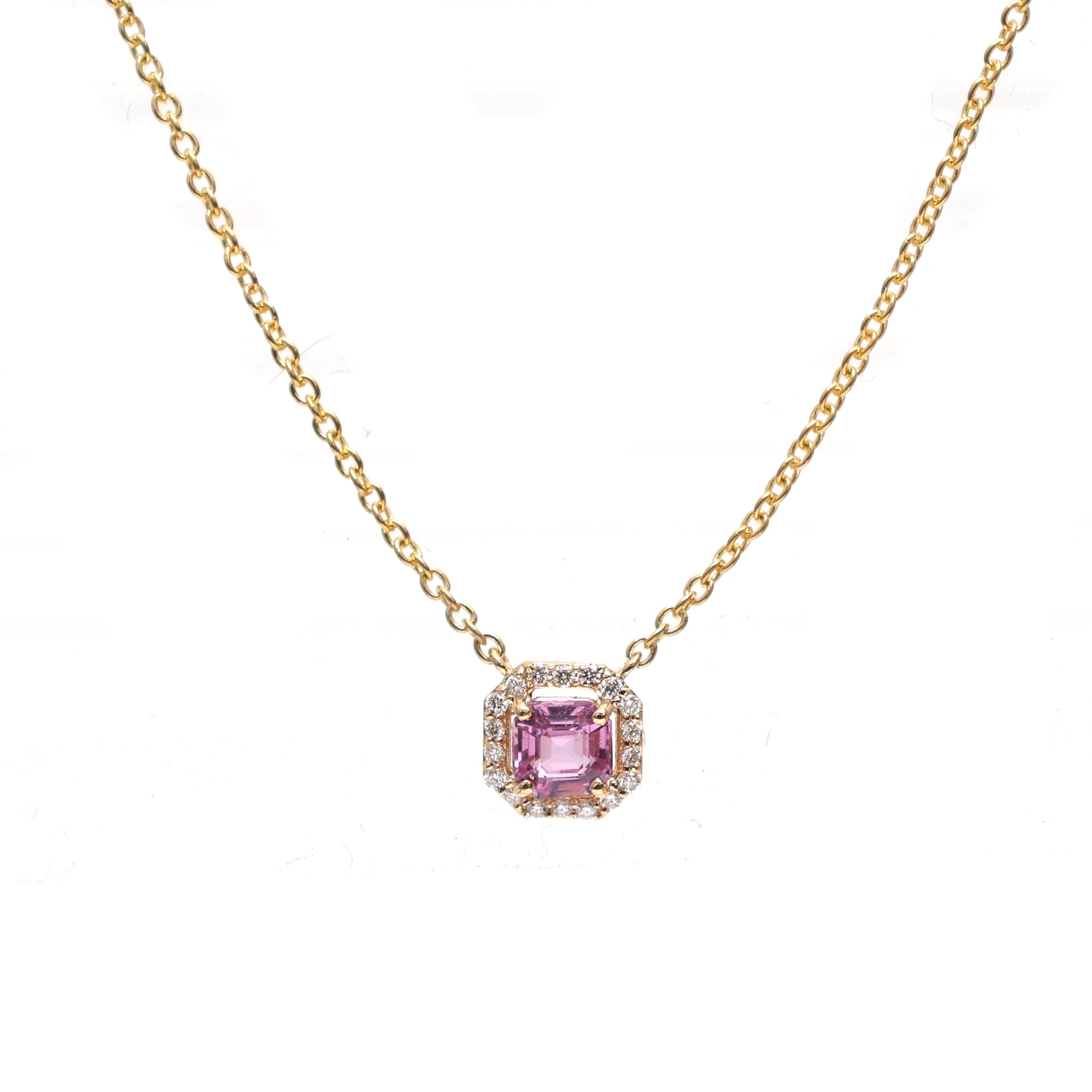JPNC-592/7369 Pink Sapphire Square Octagon Chain Necklace | 18K