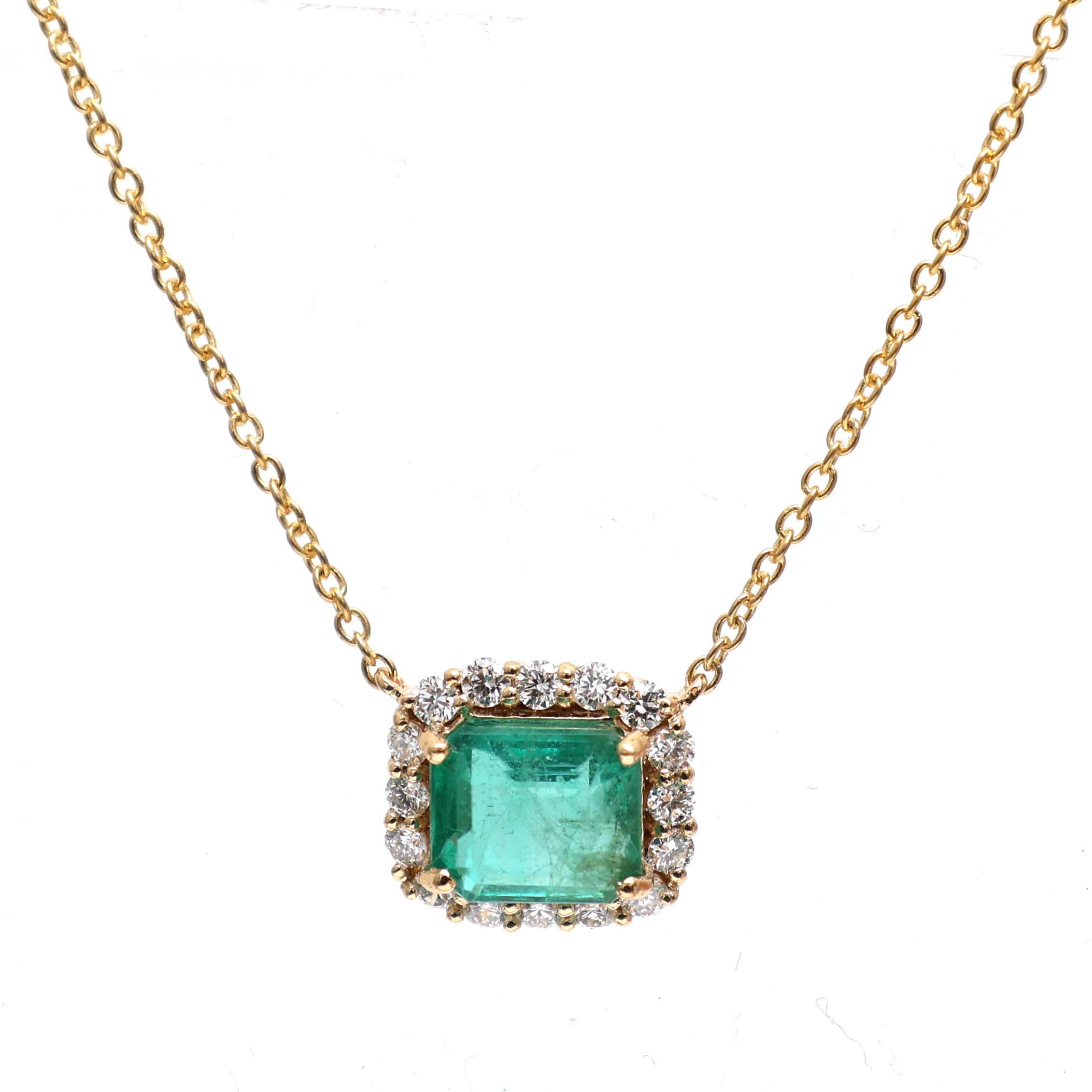 JPNC-593/7381 Emerald Halo Diamond Chain Necklace | 18K