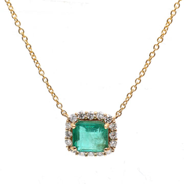 JPNC-593/7381 Emerald Halo Diamond Chain Necklace | 18K