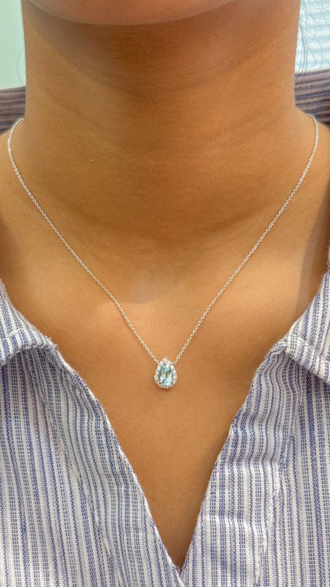 JPNC-599/7403 Paraiba Tourmaline Diamond Halo Chain Necklace | 18K