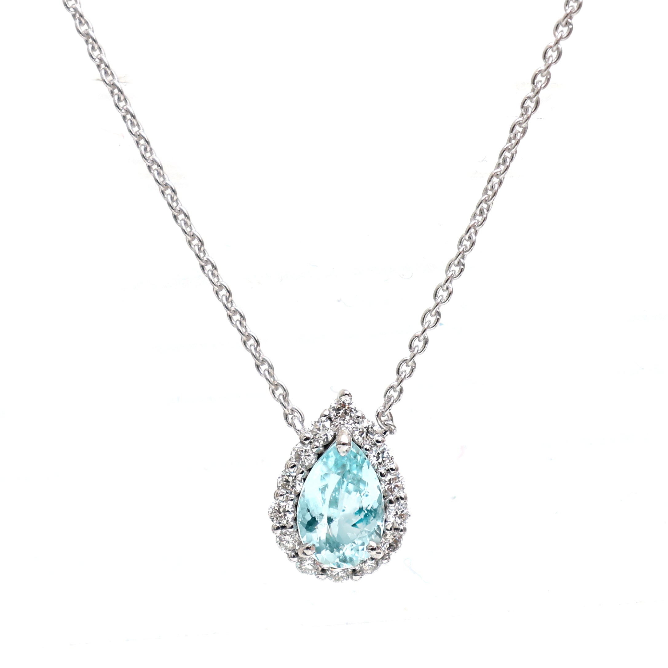 JPNC-599/7403 Paraiba Tourmaline Diamond Halo Chain Necklace | 18K
