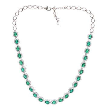 JPNC-618/7571 Emerald Oval 6X4 With Diamond Necklace | 18K