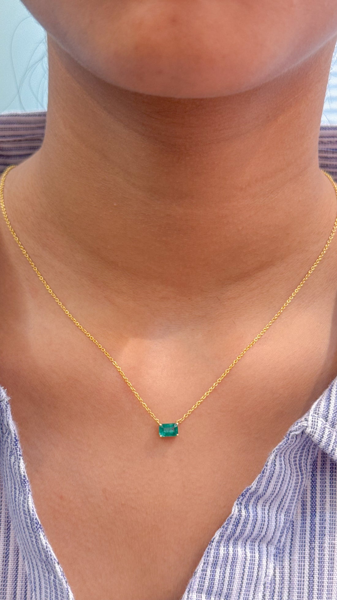 JPNC-619/7572 Emerald Octagon Thin Chain Necklace | 18K
