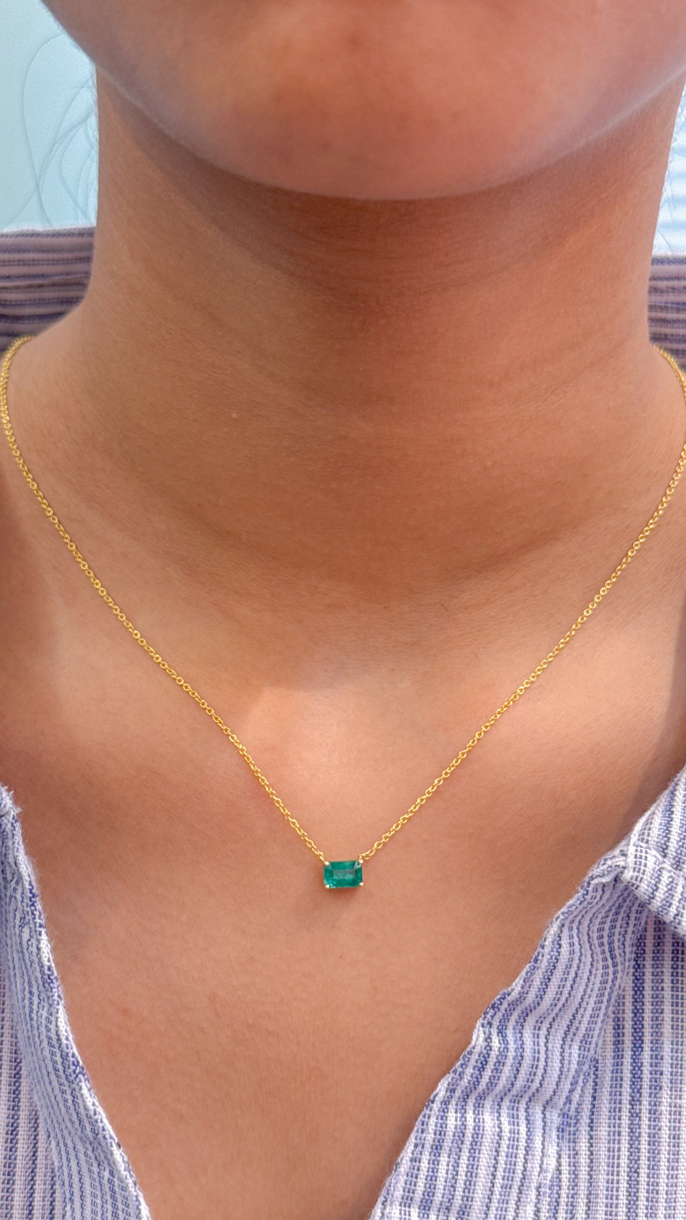 JPNC-619/7572 Emerald Octagon Thin Chain Necklace | 18K